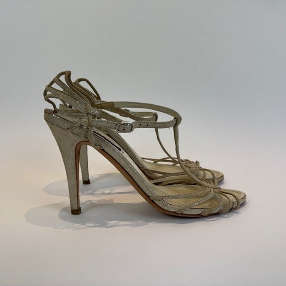 Ralph Lauren Purple Label Gold Suede Strappy Sandals, US 9 - Picture 4 of 16